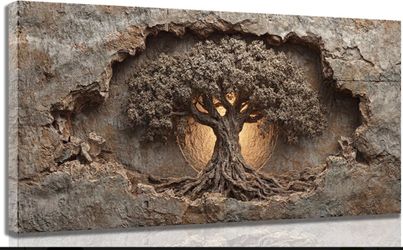 HANGYUEACE Large Tree of Life Canvas Wall Art Brown Tree Picture Wall Decor,Luxury Modern Poster Print Artwork for Bedroom Living Room Home Decoration