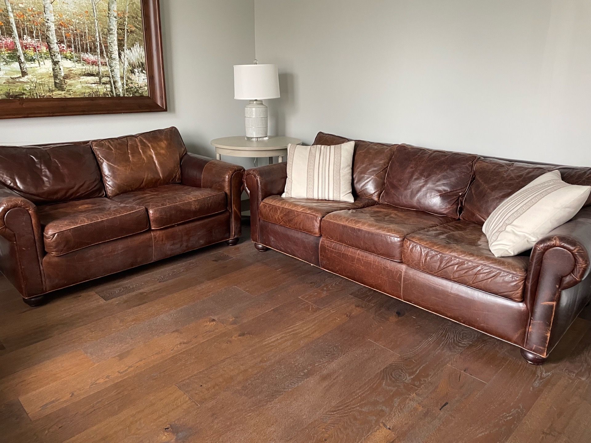 Rustic Real Leather Couch Set