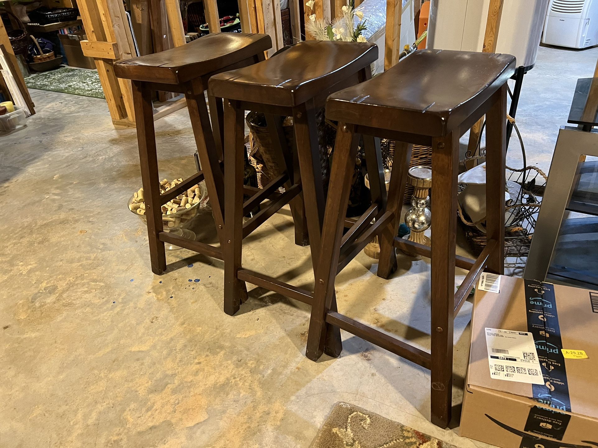 3 Wooden Bar Stools