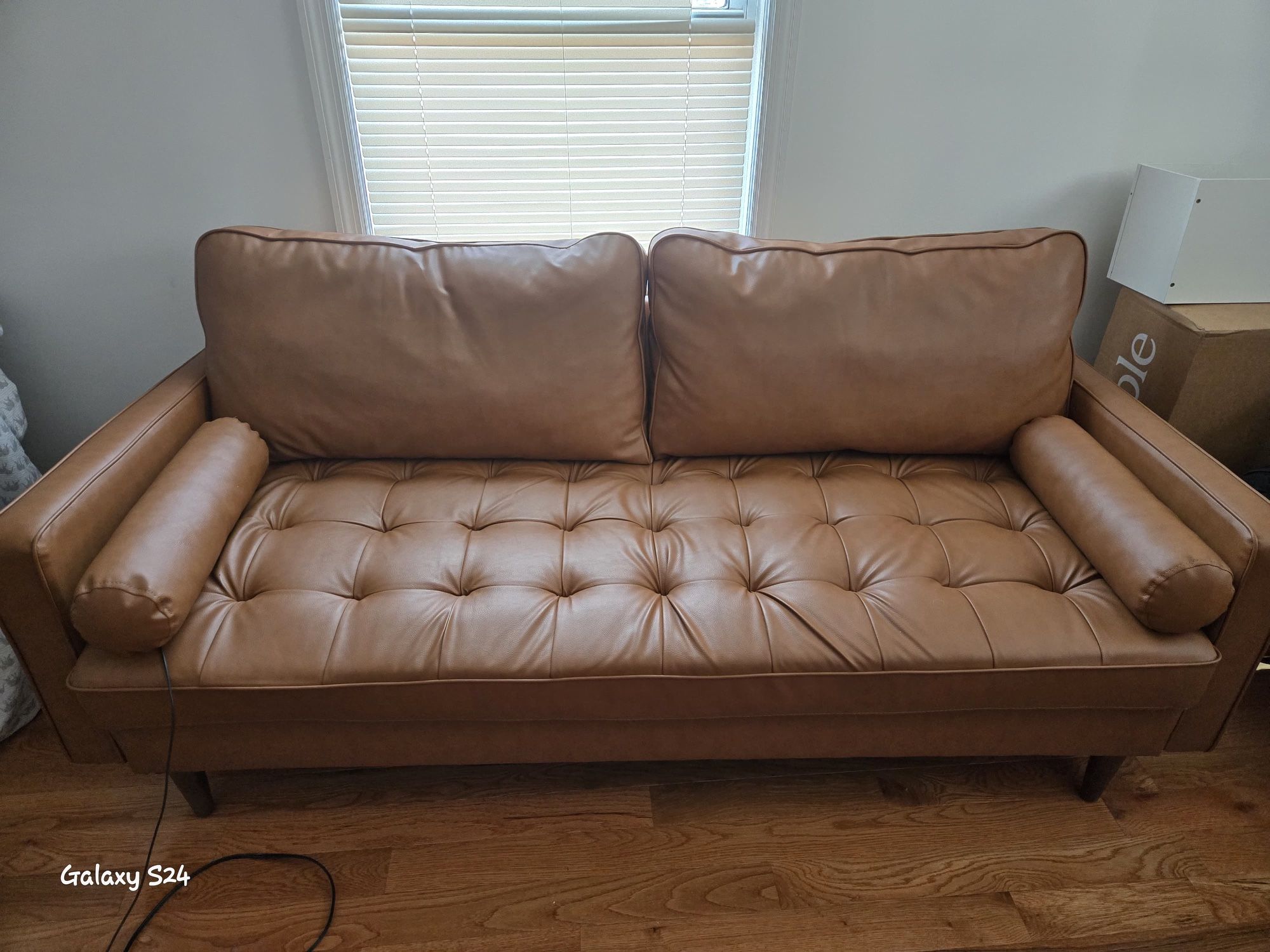Mid-Century Faux Leather Sofa