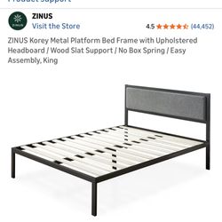 King Size Zinus Korey Platform Bed Frame With Upholstered Headboard