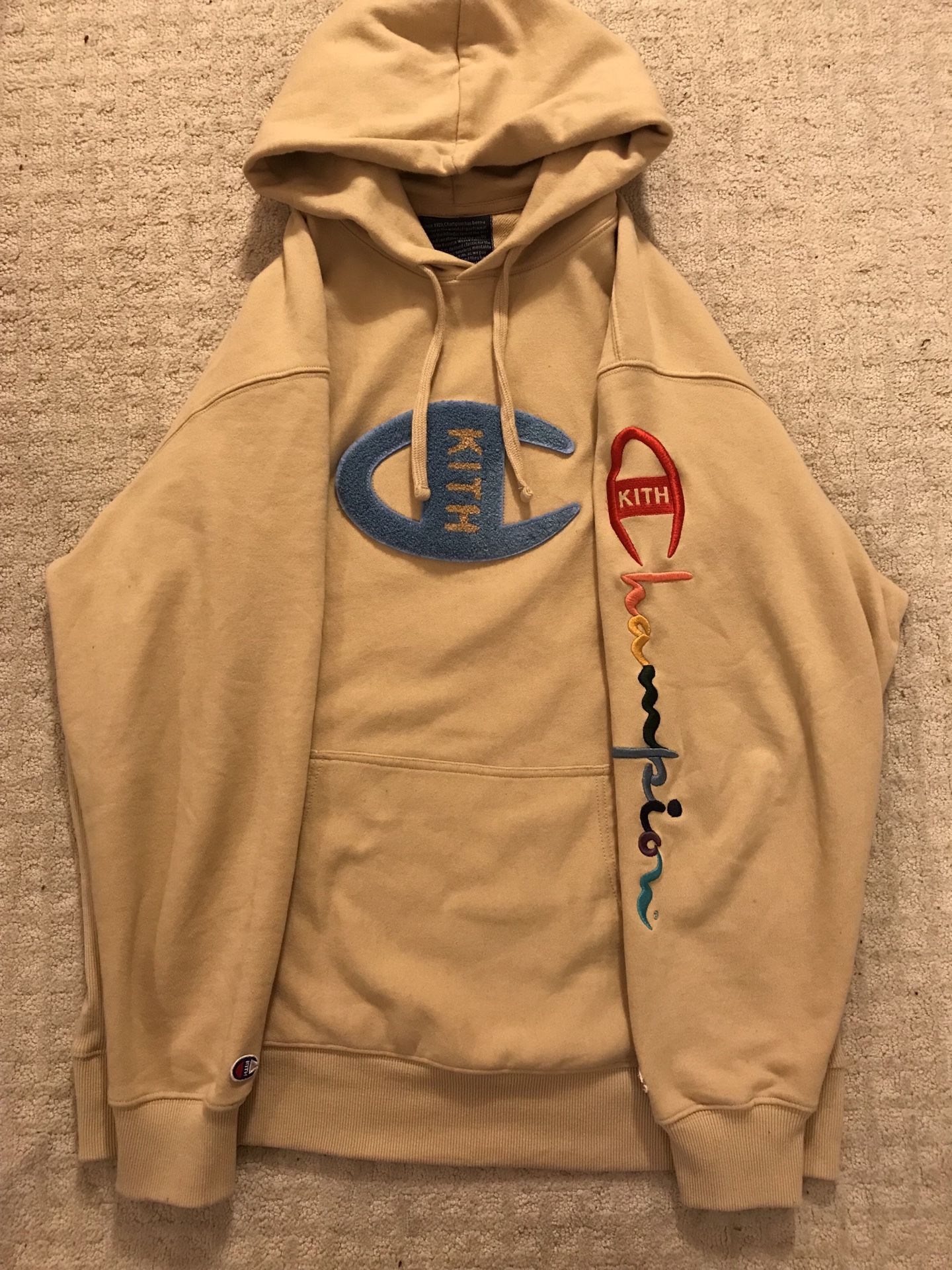 Kith x champion logo hoodie sand size M for Sale in Bellevue, WA