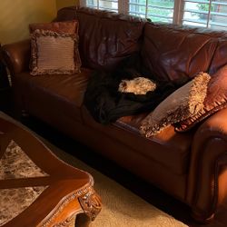 Leather Sofa, Ottoman And Chair 