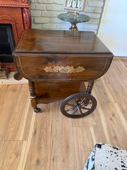 Vintage Wood Drop-Leaf Tea Cart