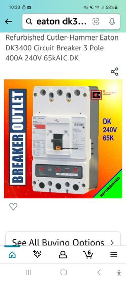 400A, 240V, 3 Phase, Eaton/Cutler Hammer Breaker