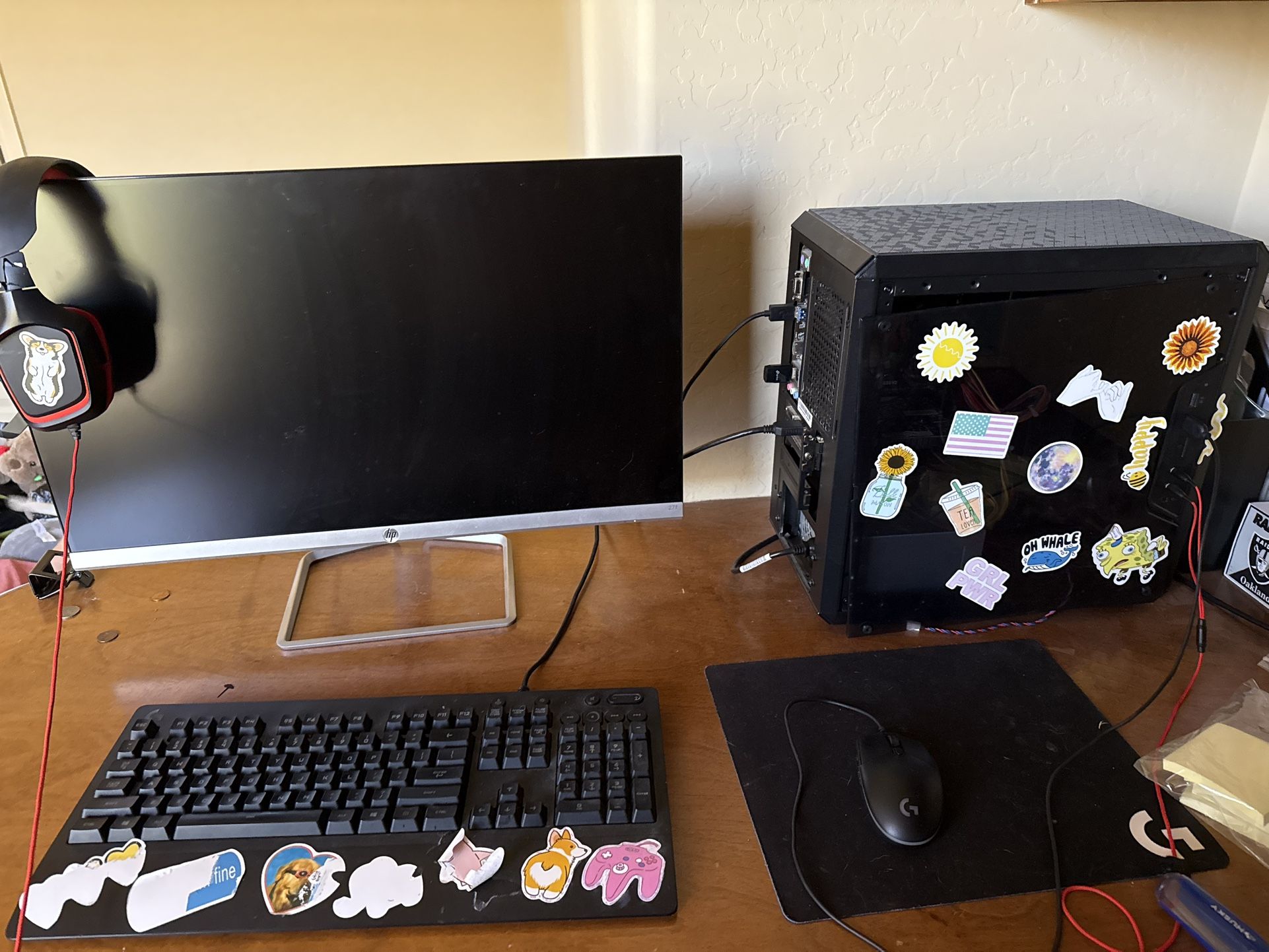 PC, monitor, keyboard, mouse, headset