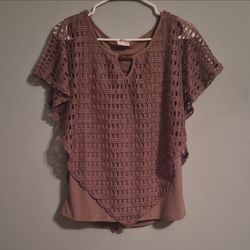 Mauve Crochet Overlay Short Sleeve Top