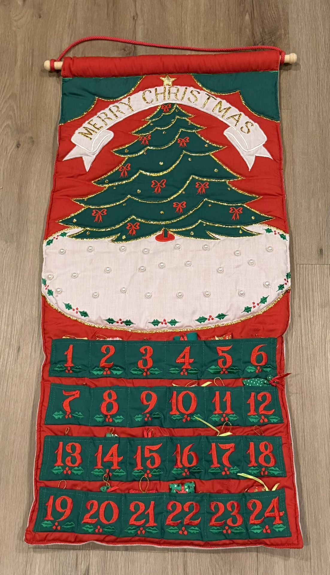 Vintage Fabric Christmas Advent Calendar Hand Made Countdown to Christmas