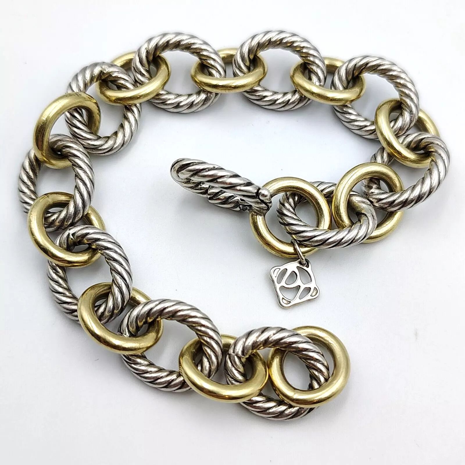 David Yurman Oval Link Chain Bracelet Sterling Silver 925 18K Bounded Gold 7.5"