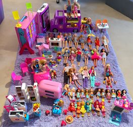 Barbie and kid dolls including closet sets, car and campers, grocery store, and more!