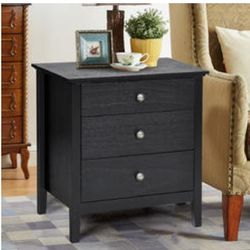 Costway Nightstand Beside End Side Table Accent Table Organizer W/3 Drawers Black

