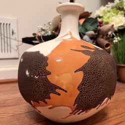 Vintage Royal Haeger Pottery Vase Earth Wrap Lava Glaze Crackle Brown Orange 10"