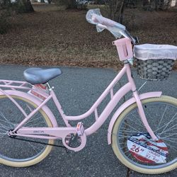 New 26" Ladies Cruiser With Basket And Cup/Cell Phone Holder 
