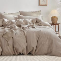 Bedsure 100% Washed Cotton Duvet Cover Set – OVERSIZED KING – 3 Piece