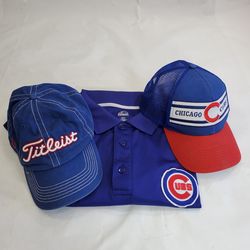 Chicago Cubs Titleist Majestic 3XL Men's Size Short Sleeve Shirt & 2 Hats