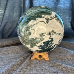 Huge Moss Agate Sphere! Gorgeous Statement Piece!