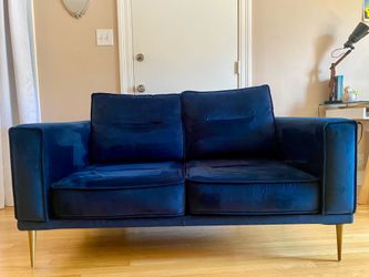 Blue Velvet 2-Seat Loveseat with Metal Legs
