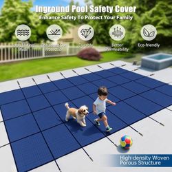 Inground Pool Safety Covers, Fits 20x40ft with 4x8ft Center Step Rectangular Winter Pool Cover for Swimming Pools, High Strength Mesh PP with Triple S