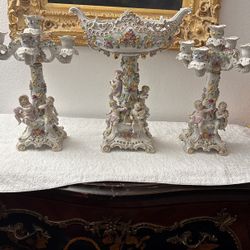 Capodimonte Bowl And Two Candle Holders 