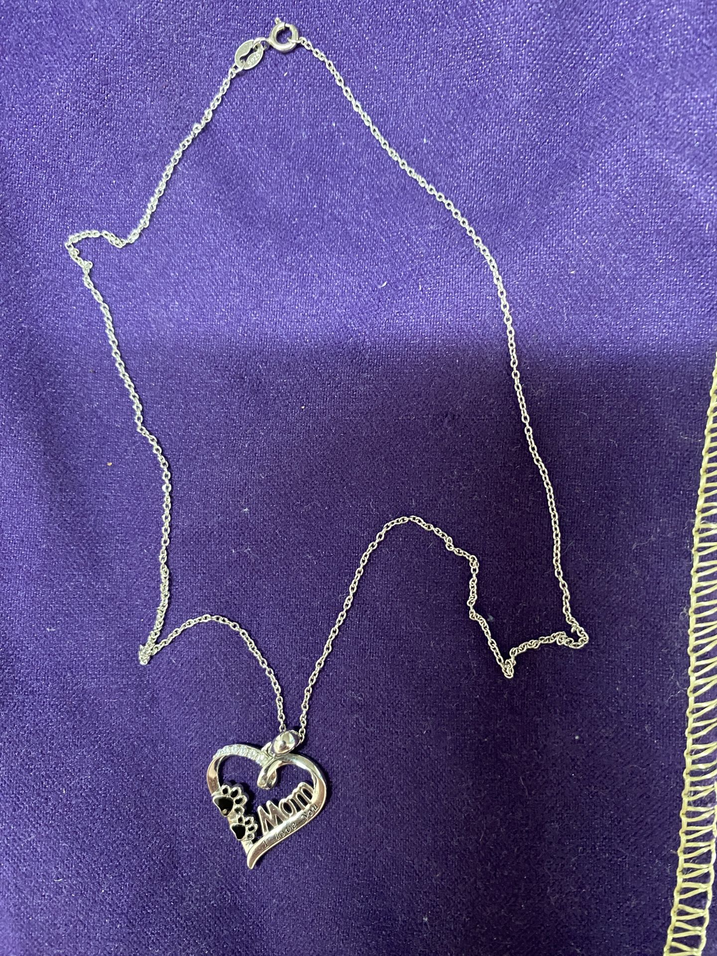 Sterling Silver Paw Print Dog Heart CZ Necklace I love you 18"