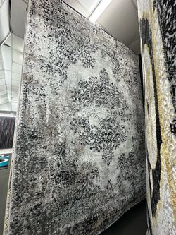Large Gray Distressed Medallion Area Rug