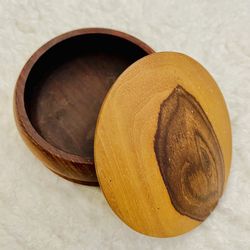 Hand Carved Wood Trinket Box 