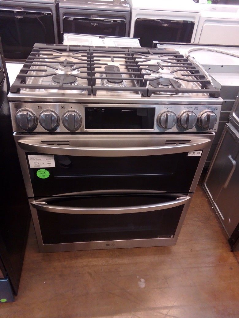 LG 6.9 cu Ft Smart Slide In Double Oven Gas Range With ProBake & InstaView PrintProof Stainless Steel