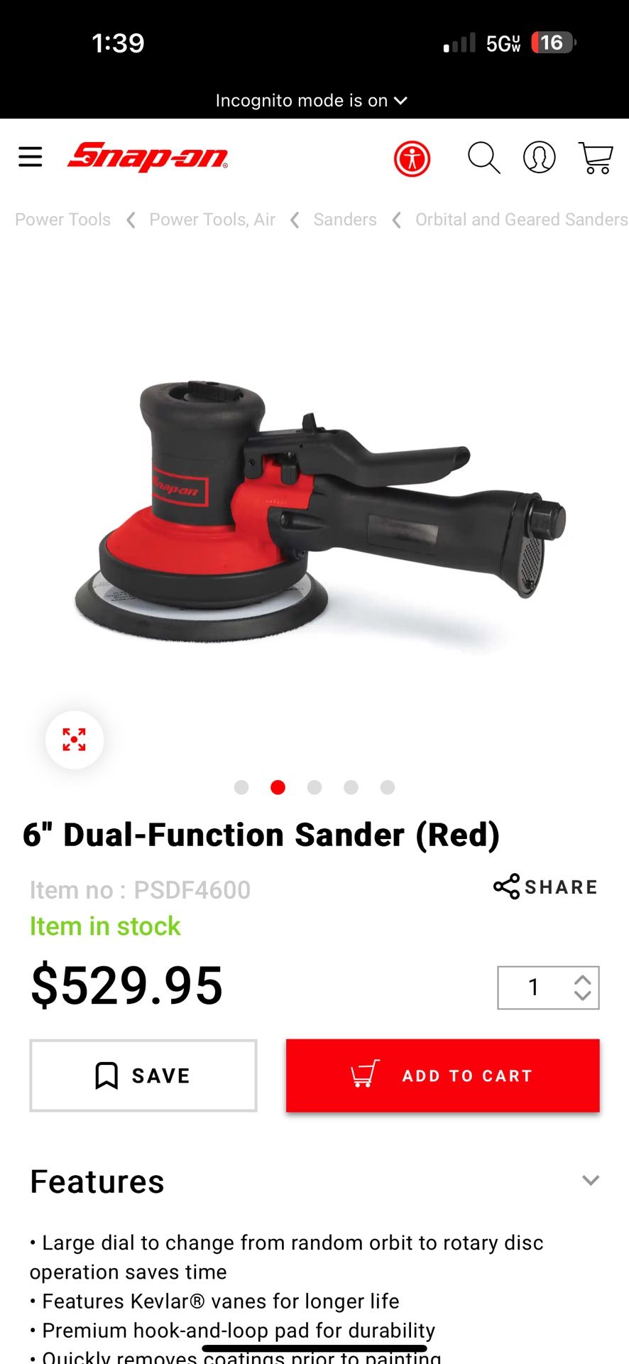 Snap-on Air Sander