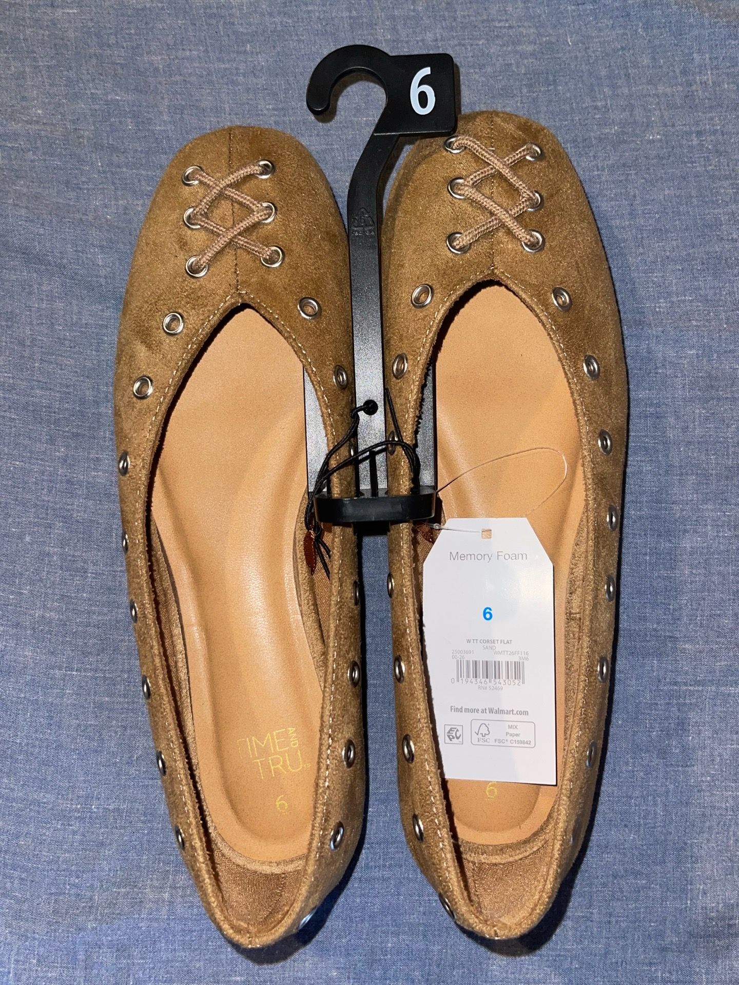 Time and Tru Women's Faux Suede Corset Ballet Flats