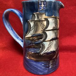 6.25 Inch Handmade Hand Painted Blue Ceramic Greek Pitcher Imported From Greece 