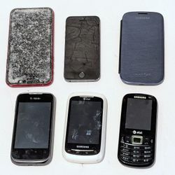 LOT of 6 Damaged Phones - FOR PARTS ONLY - iPhone, Samsung, Huawei