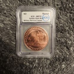 1oz COPPER Coin ICG MS70 MILITARY SERVICE