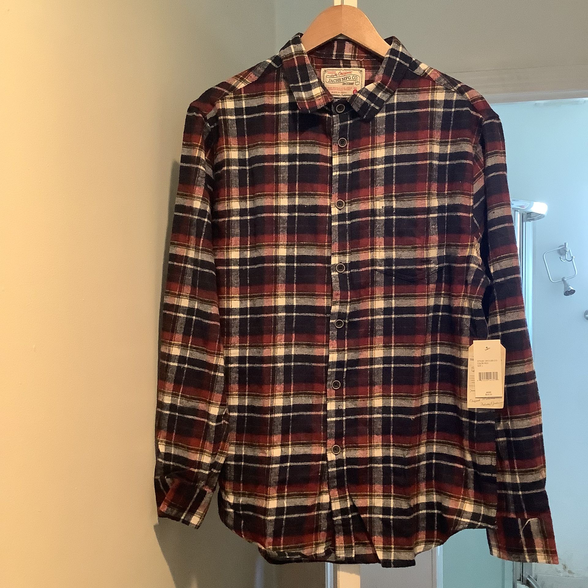 Brand new jacks mfg co company size large with tags retail 69 usd button down up shirt plaid flannel rare