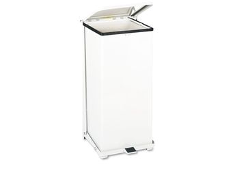 New Rubbermaid Commercial ST24EPLWH Defenders Step Can, Square, Steel, 24gal, White