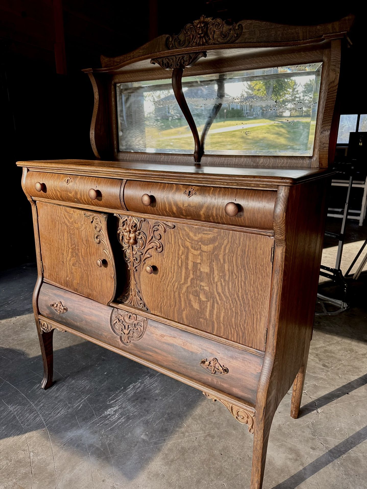Gorgeous Antique Tiger Oak Server Buffet Sideboard