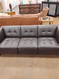 Brown Leather Tufted 3-Seat Sofa