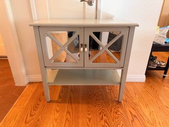 Greenish-gray Rustic Mirrored Accent Cabinet with Bottom Shelf