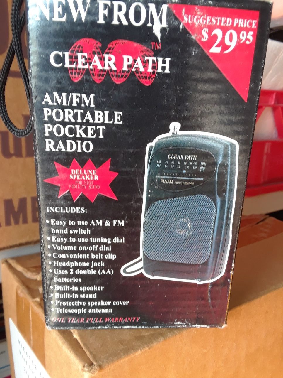 Vintage Clear Path Am/FM Pocket Radio. Original Box.