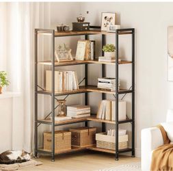 Corner Bookshelf 5 Tier, 57 Inches Reversible Book Shelf L shaped