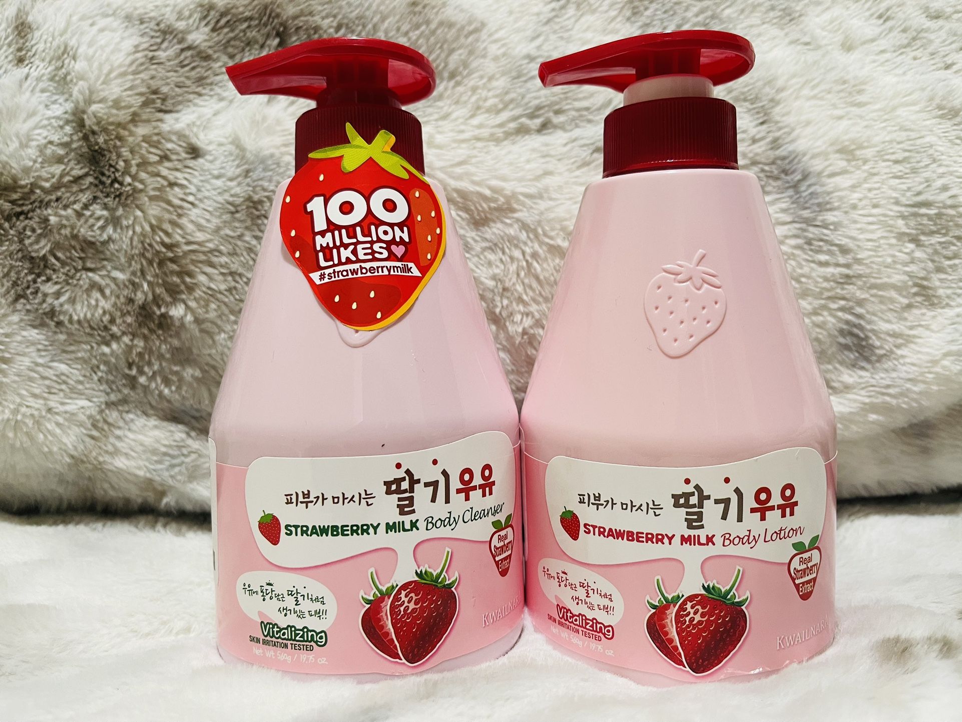 korean strawberry milk body wash & lotion set. 