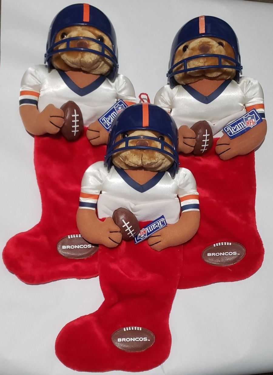 Denver Broncos Teddy Bear Christmas Stocking new 3 pcs