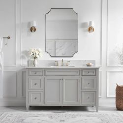 #237 Brushed Nickel Mirror 24x36 Inch, Scalloped Bathroom Mirror, Silver Vanity Mirror in Anti-Rust Stainless Steel Metal Thin Frame Deep 1’’, Wall-Mo