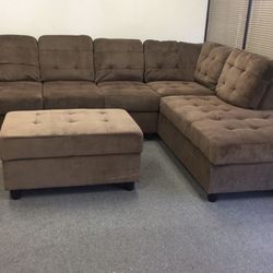 COSTCO Brown Chenille Sectional Couch And Ottoman 
