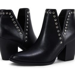 Brand New Size 6 1/2 0Rilista Women Ankle Boots Cutout Pointed Toe Chunky Block Mid Heel Slip on...