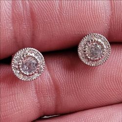 Round Halo CZ Stud Earrings