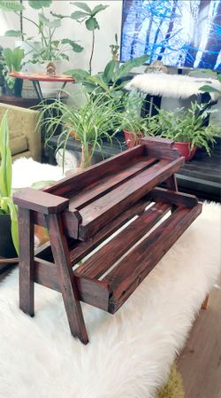 🌱2 Tier Solid Wood Shelf ::: 14"H X 30"W X 13"D ::: Distressed Black/Red
