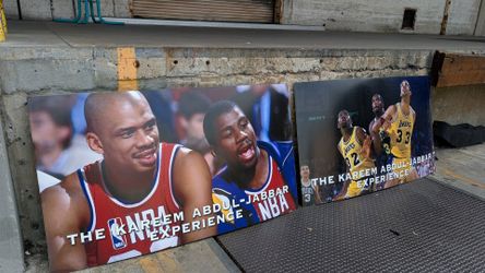 2) vintage Lakers posters on foam magic Johnson & Kareem 90s record holder retro basketball art man cave print poster