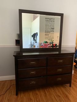 (2) Espresso dresser and mirror