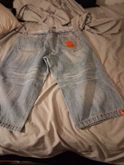 Light Wash  Miskeen Denim Shorts with Orange Embroidery