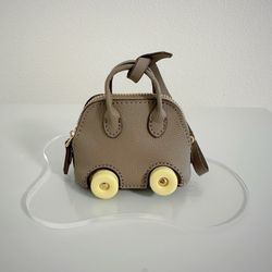 Mini Bolide Style Bag Charm – Elephant Grey w/ Yellow Wheels – AirPods Coin Pouch Key Holder